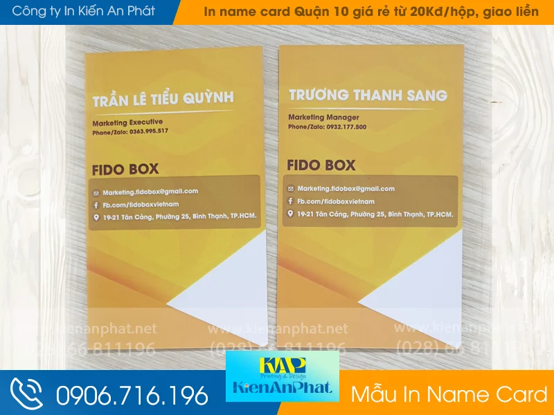 Xưởng in name card Quận 10 giá rẻ từ 20.000đ/hộp, giao liền